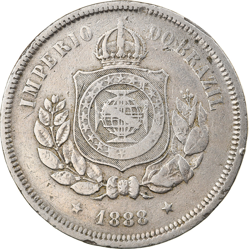 Coin, Brazil, Pedro II, 100 Reis, 1888, EF(40-45), Copper-nickel, KM:483