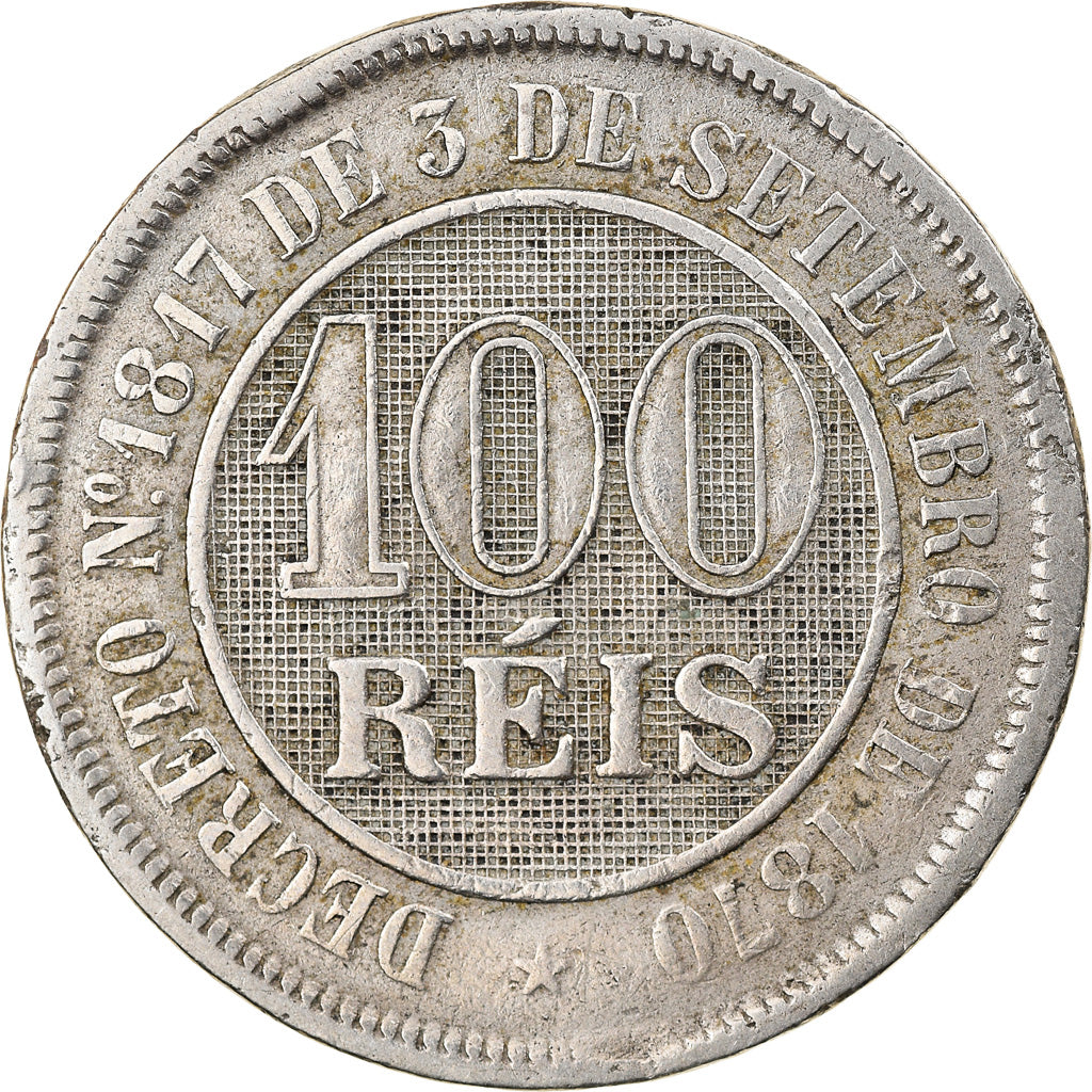 Coin, Brazil, Pedro II, 100 Reis, 1888, EF(40-45), Copper-nickel, KM:483