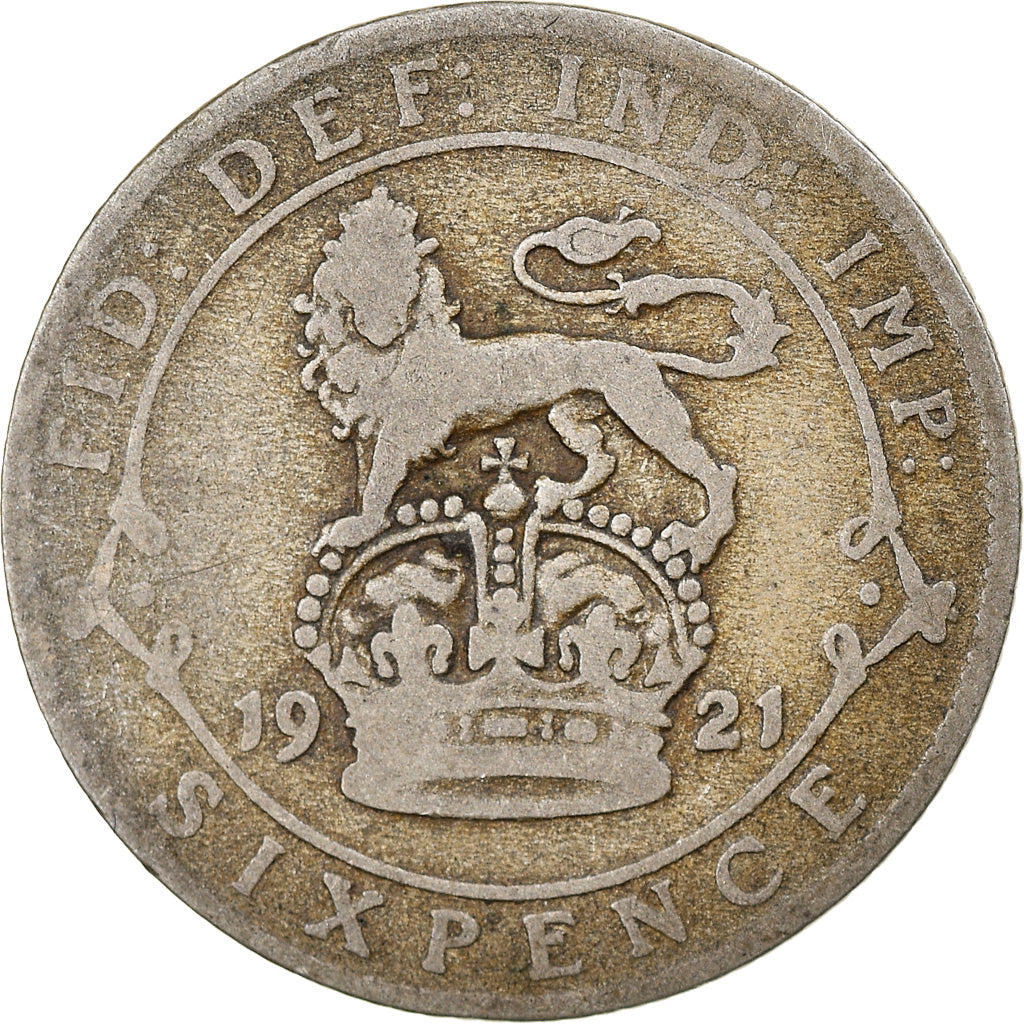 Coin, Great Britain, George V, 6 Pence, 1921, VF(20-25), Silver, KM:815a.1