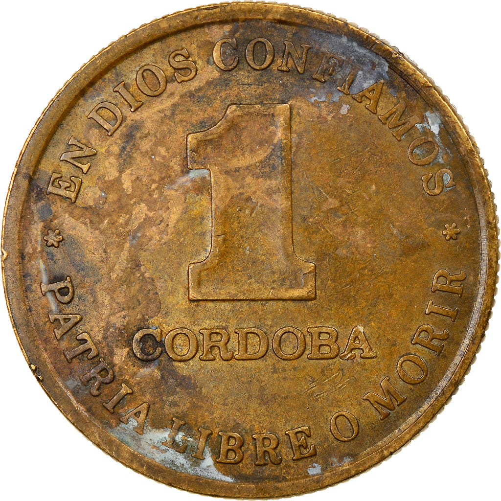 Moneda, Nicaragua, Cordoba, 1987, BC+, Aluminio - bronce, KM:59