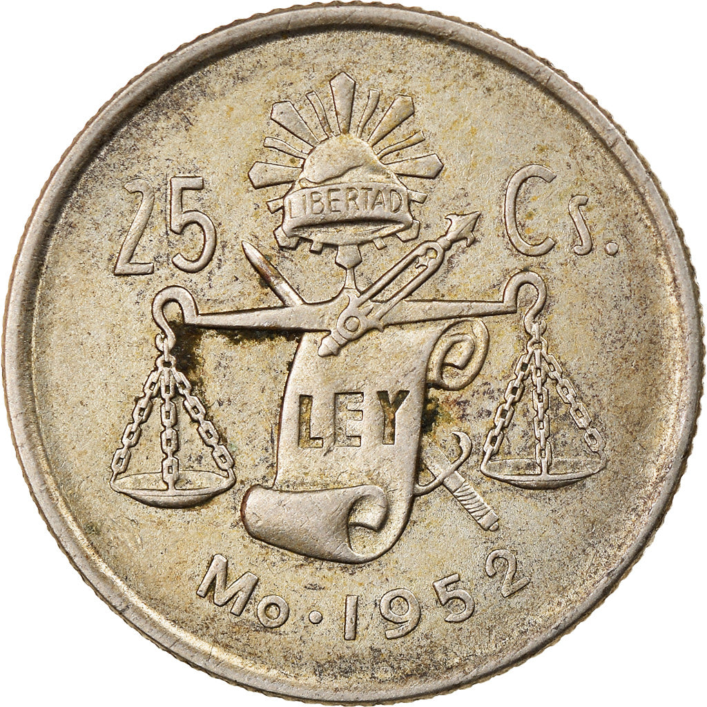 Moneda, México, 25 Centavos, 1952, Mexico City, MBC, Plata, KM:443