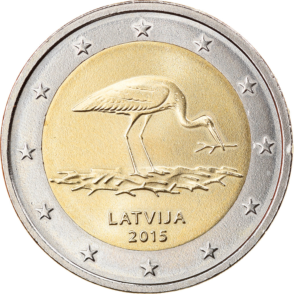 Latvia, 2 Euro, Cigogne, 2015, AU(55-58), Bi-Metallic, KM:New