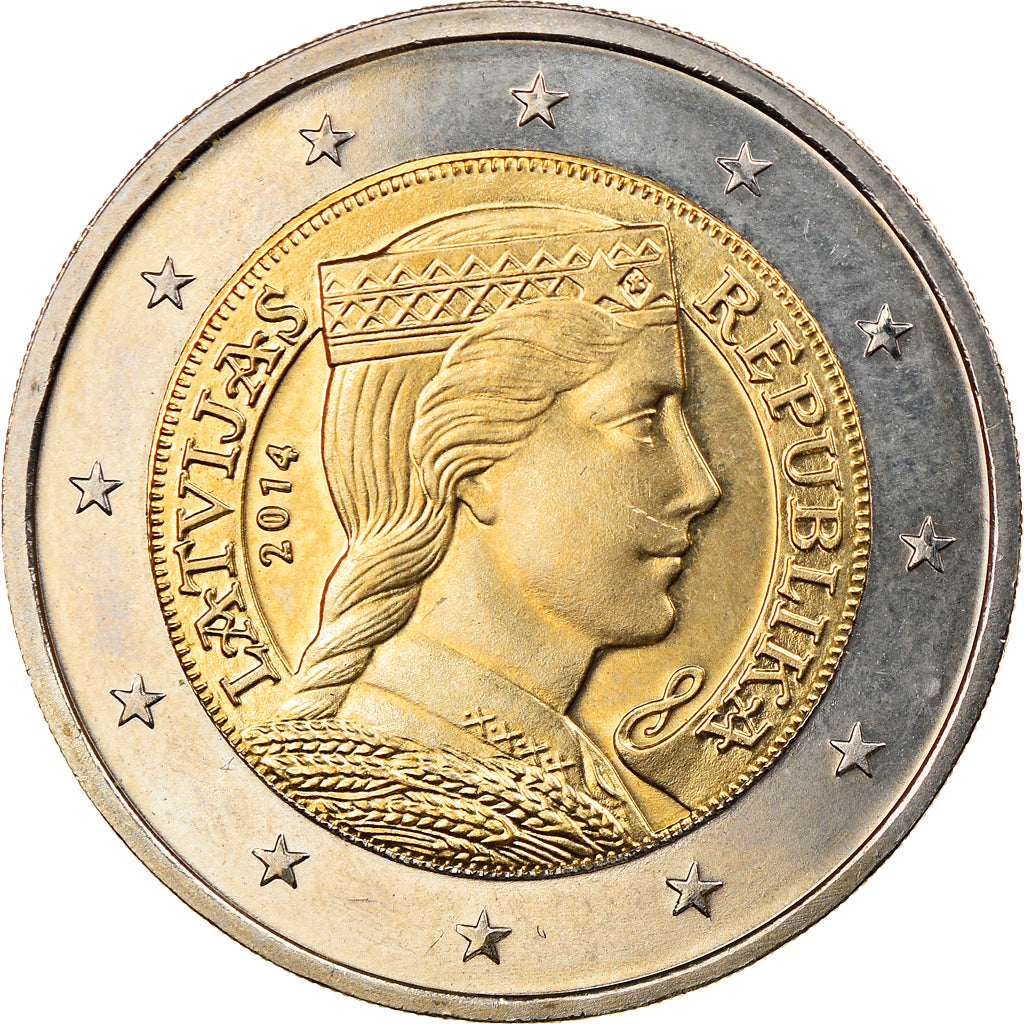 Latvia, 2 Euro, 2014, Stuttgart, MS(63), Bi-Metallic, KM:157