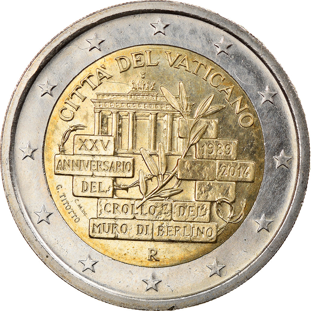 Vatican, 2 Euro, 2014, 25th Anniversary of the Fall of the Berlin Wall, MS(63)