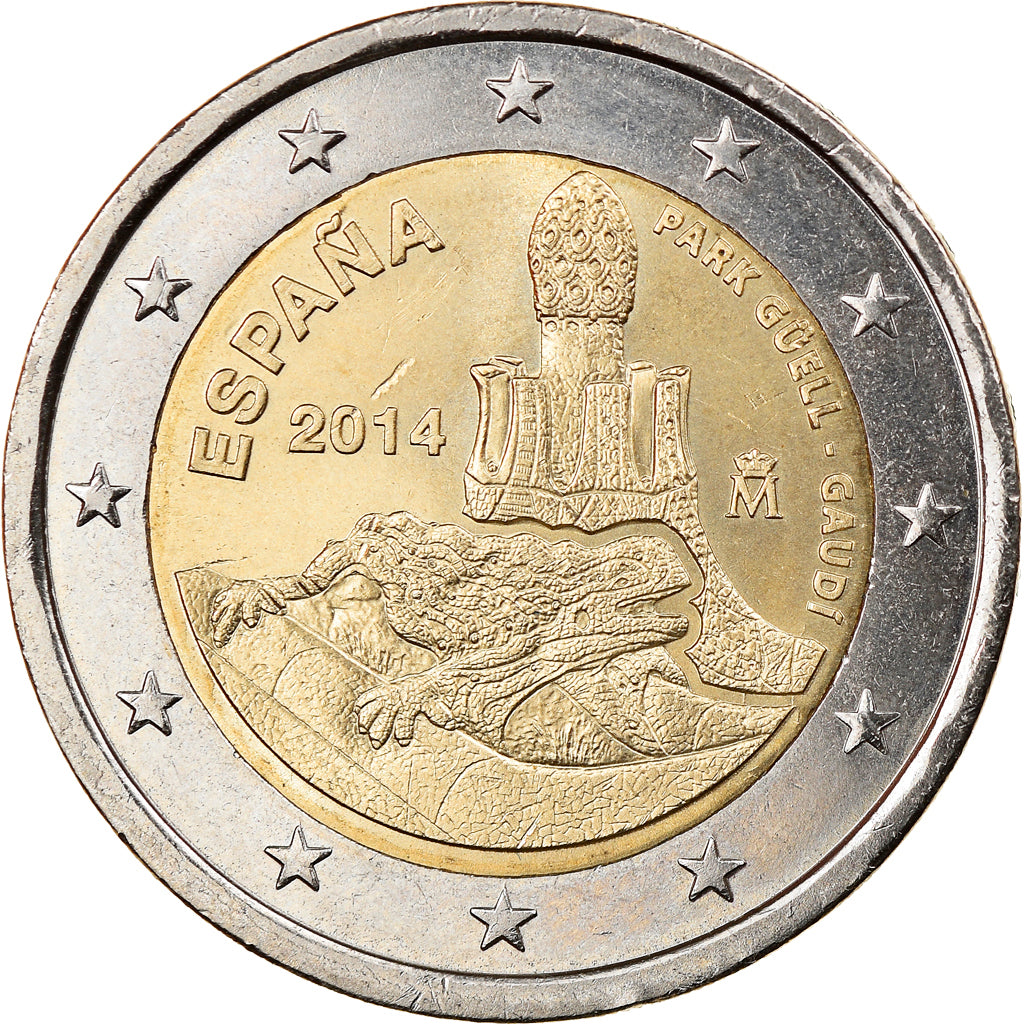 Spain, 2 Euro, Parc Guell, 2014, Madrid, AU(50-53), Bi-Metallic, KM:New