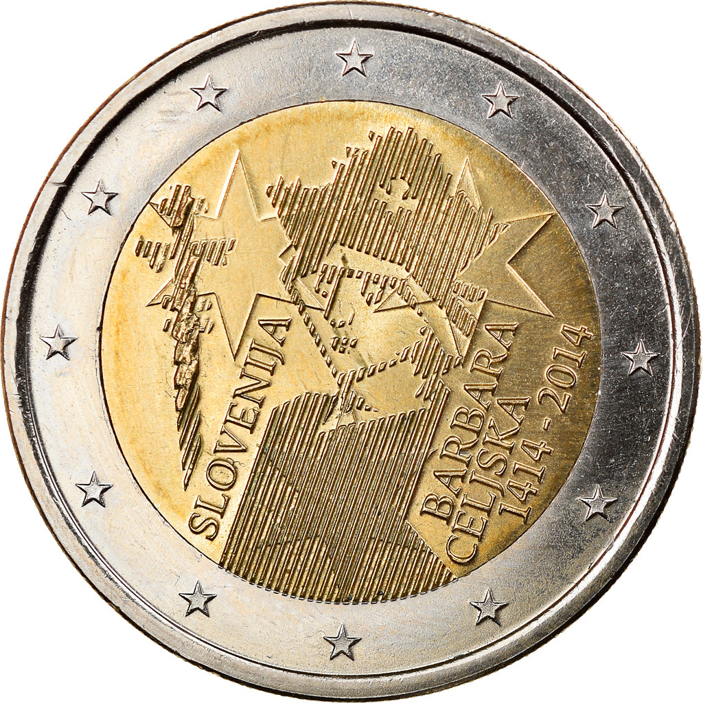 Słowenia, 2 Euro, Barbara Celiska, 2014, MS(63), Bimetaliczny, KM:New