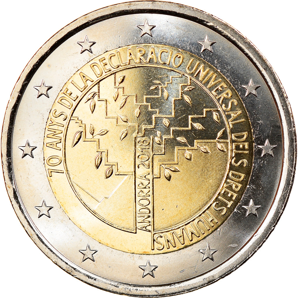 Andorra, 2 Euro, 70 Des Droits de l Homme, 2018, MS(63), Bi-Metallic, KM:New