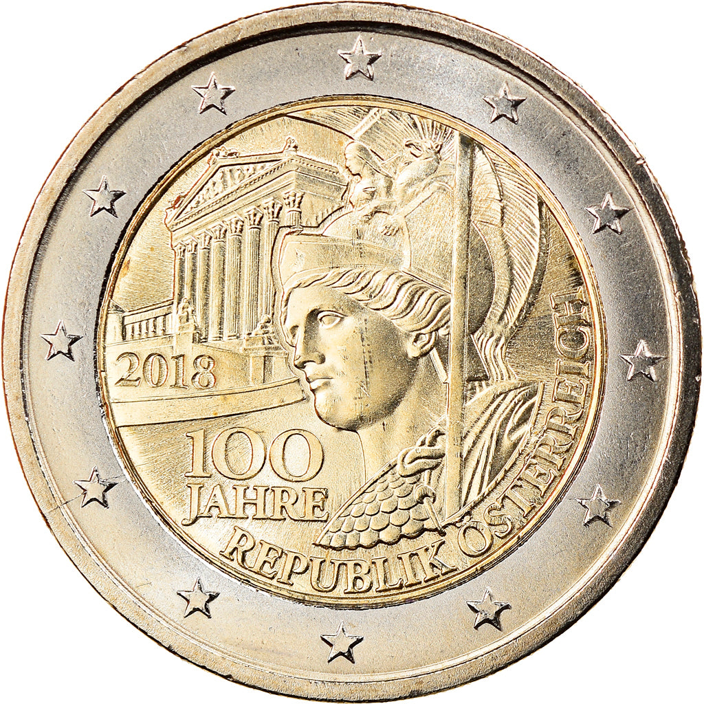 Austria, 2 Euro, 100 years republic of Austria, 2018, MS(65-70), Bi-Metallic