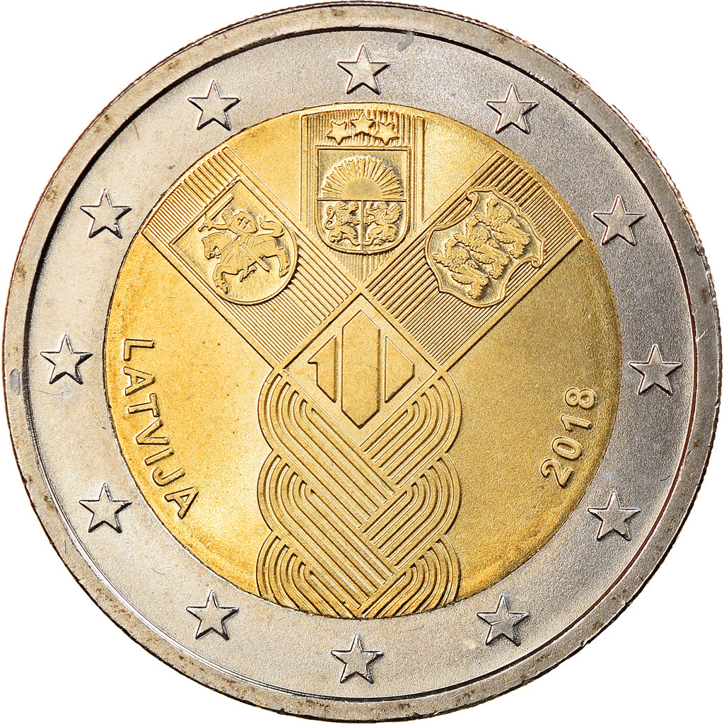 Latvia, 2 Euro, 100 ans des pays baltes, 2018, MS(63), Bi-Metallic, KM:New