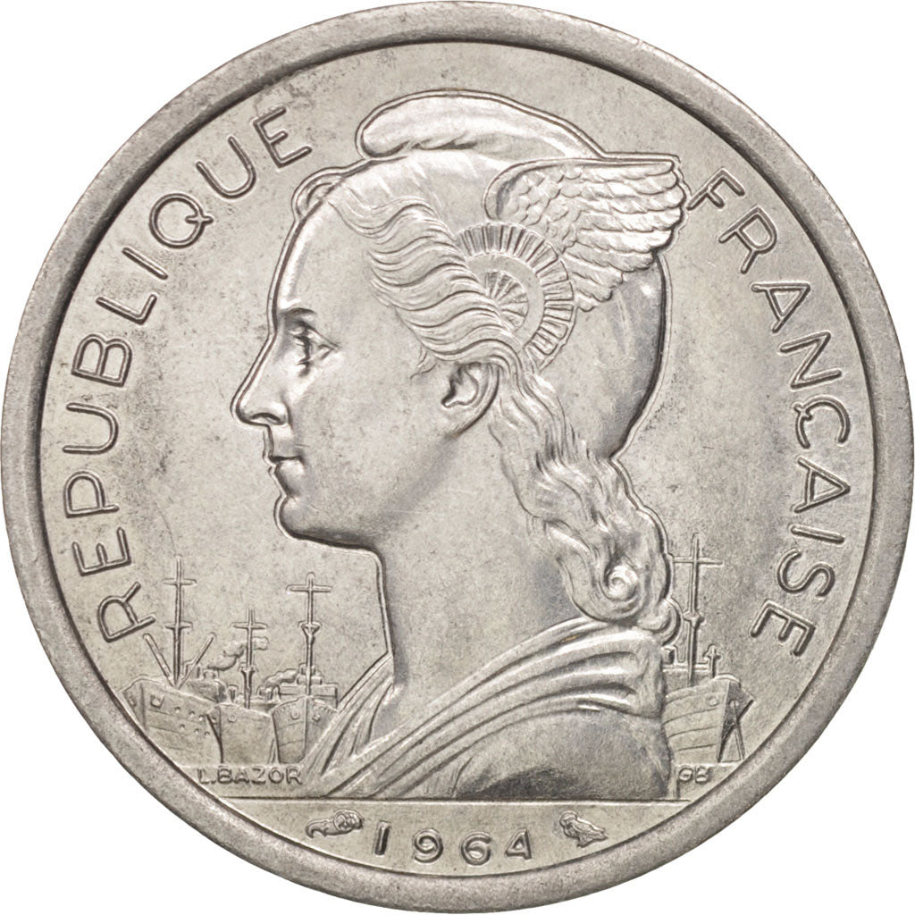 Comoros, 2 Francs, 1964, Paris, AU(50-53), Aluminum, KM:5