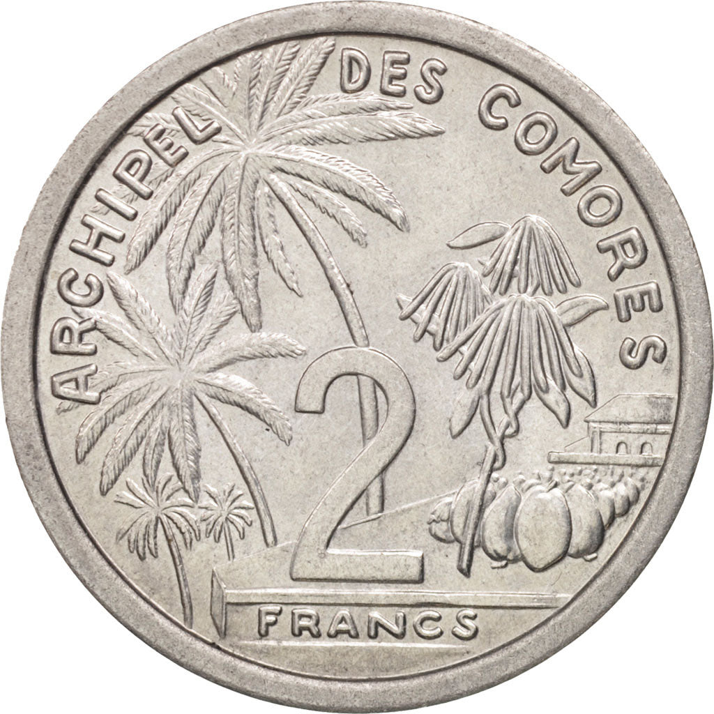 Comoros, 2 Francs, 1964, Paris, AU(50-53), Aluminum, KM:5
