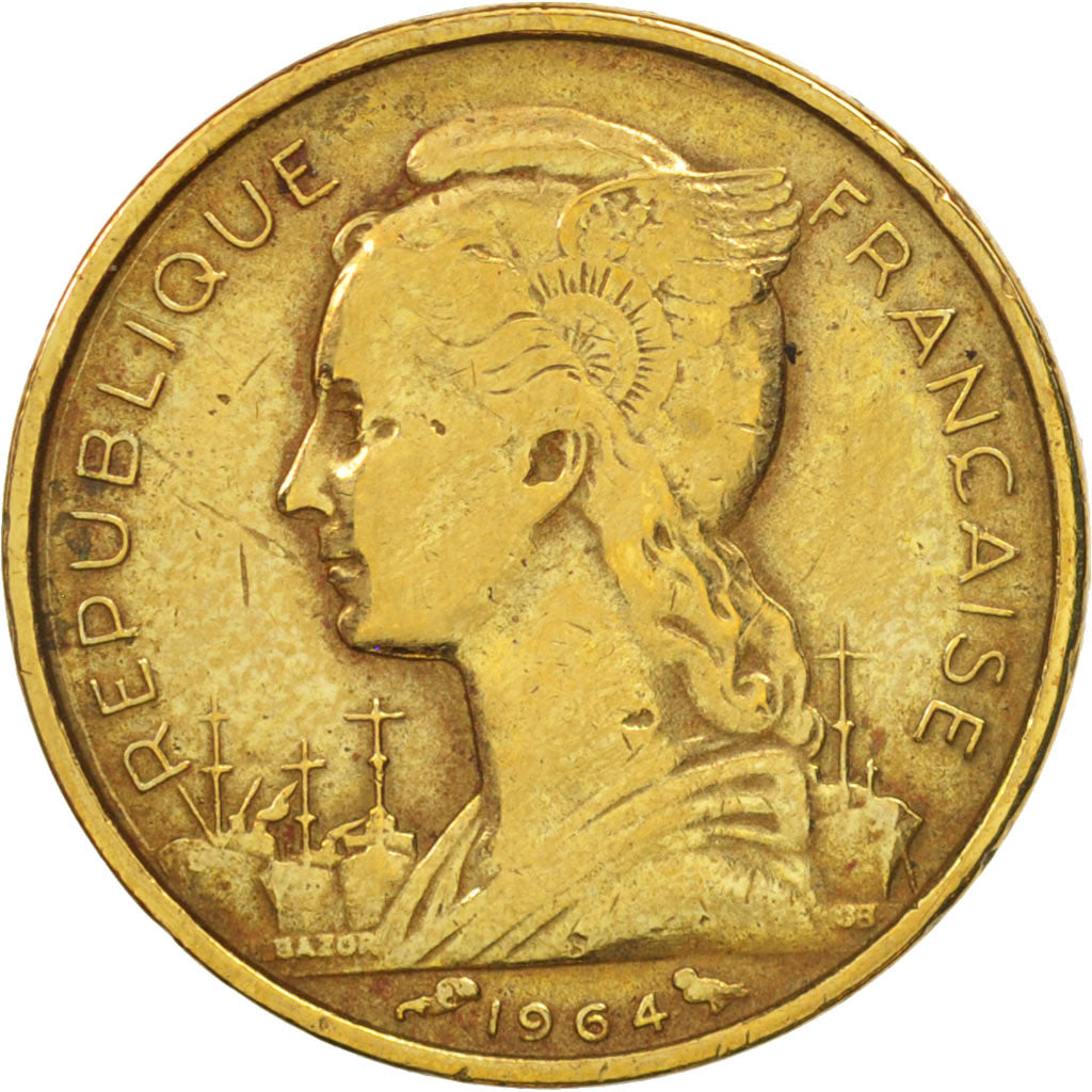 Comoros, 10 Francs, 1964, Paris, AU(50-53), Aluminum-Bronze, KM:7