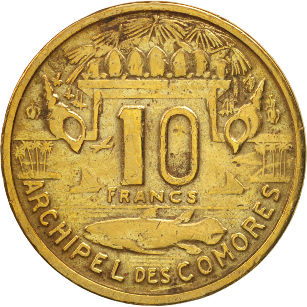 Comoros, 10 Francs, 1964, Paris, AU(50-53), Aluminum-Bronze, KM:7