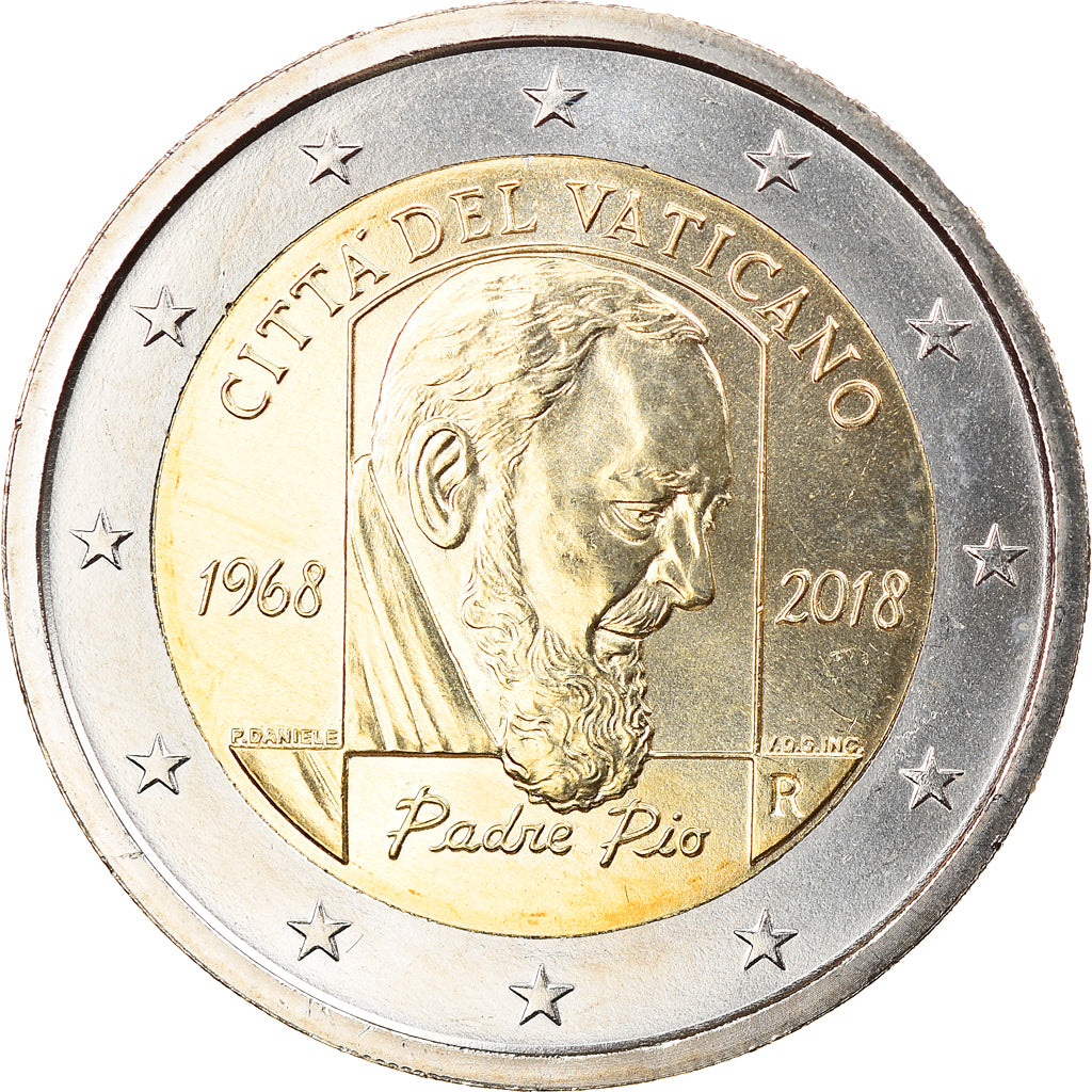 Vaticano, 2 Euro, 2018, Padre Pio, SC, Bimetálico, KM:New
