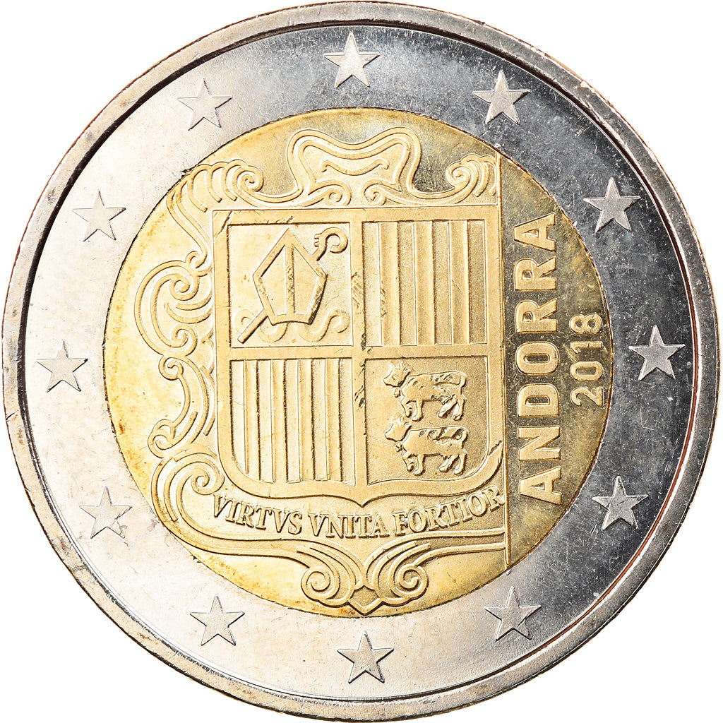 Andorra, 2 Euro, 2018, les armoiries de l'Andorre et la devise, SC, Bimetálico