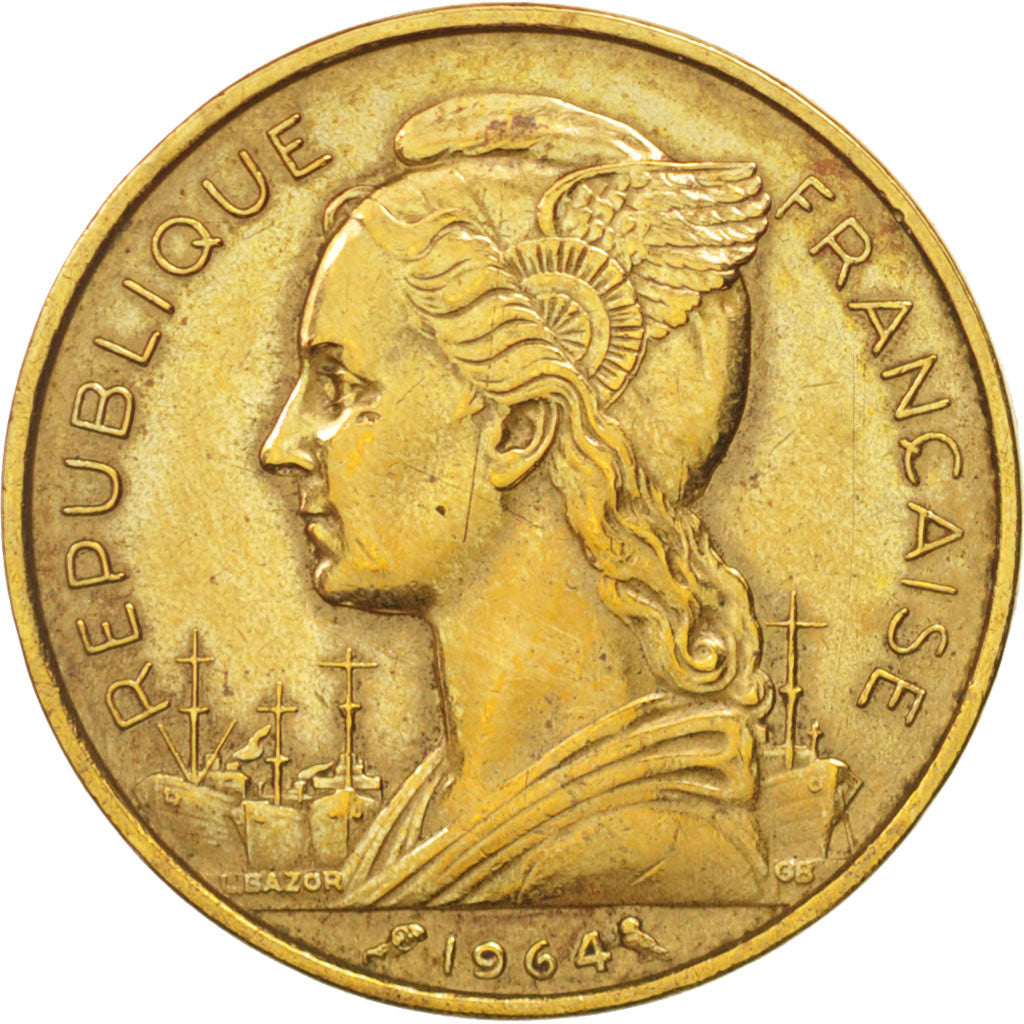 Comoros, 20 Francs, 1964, Paris, AU(50-53), Aluminum-Bronze, KM:8