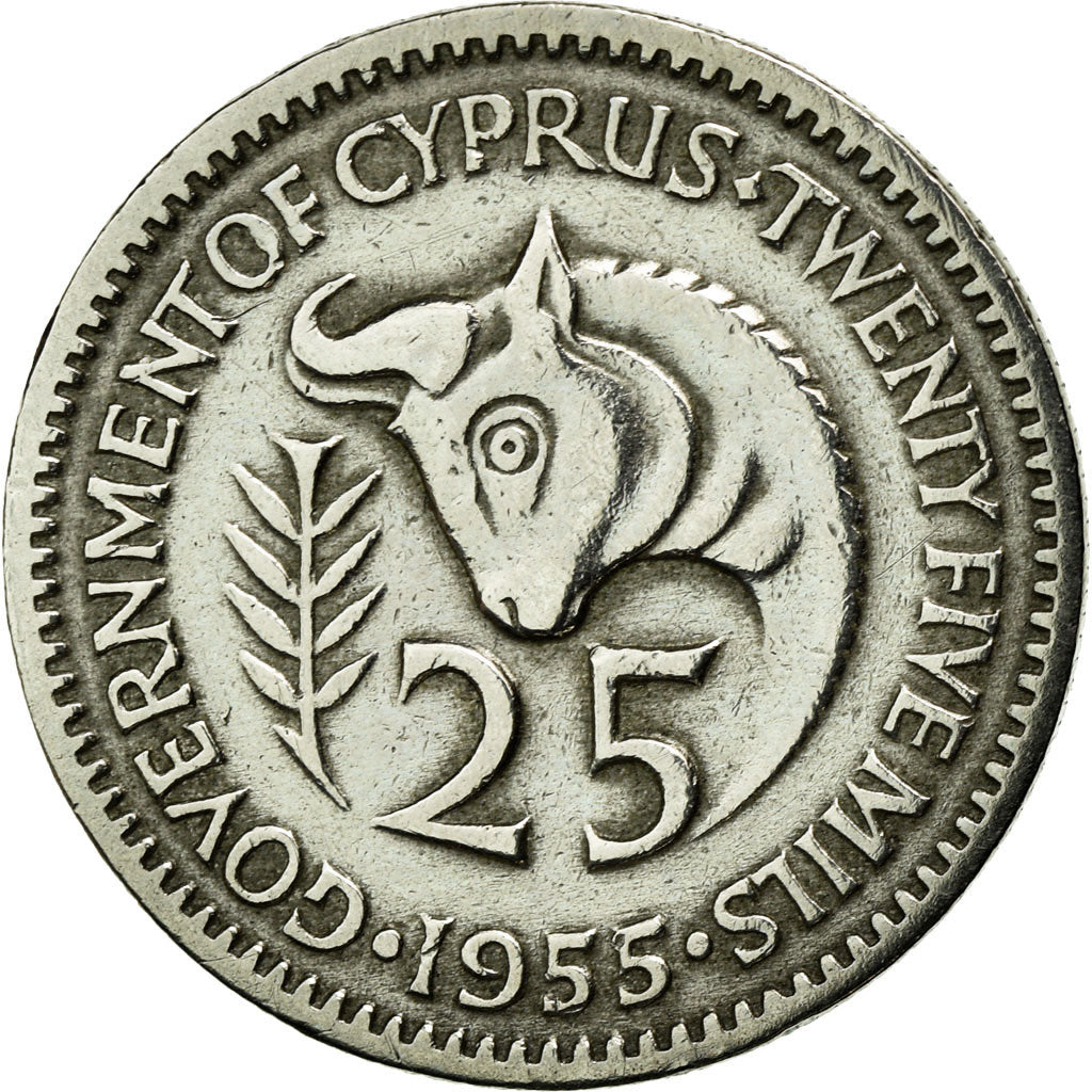 Coin, Cyprus, 25 Mils, 1955, AU(50-53), Copper-nickel, KM:35