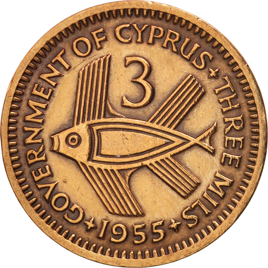 Zypern, 3 Mils, 1955, SS+, Bronze, KM:33