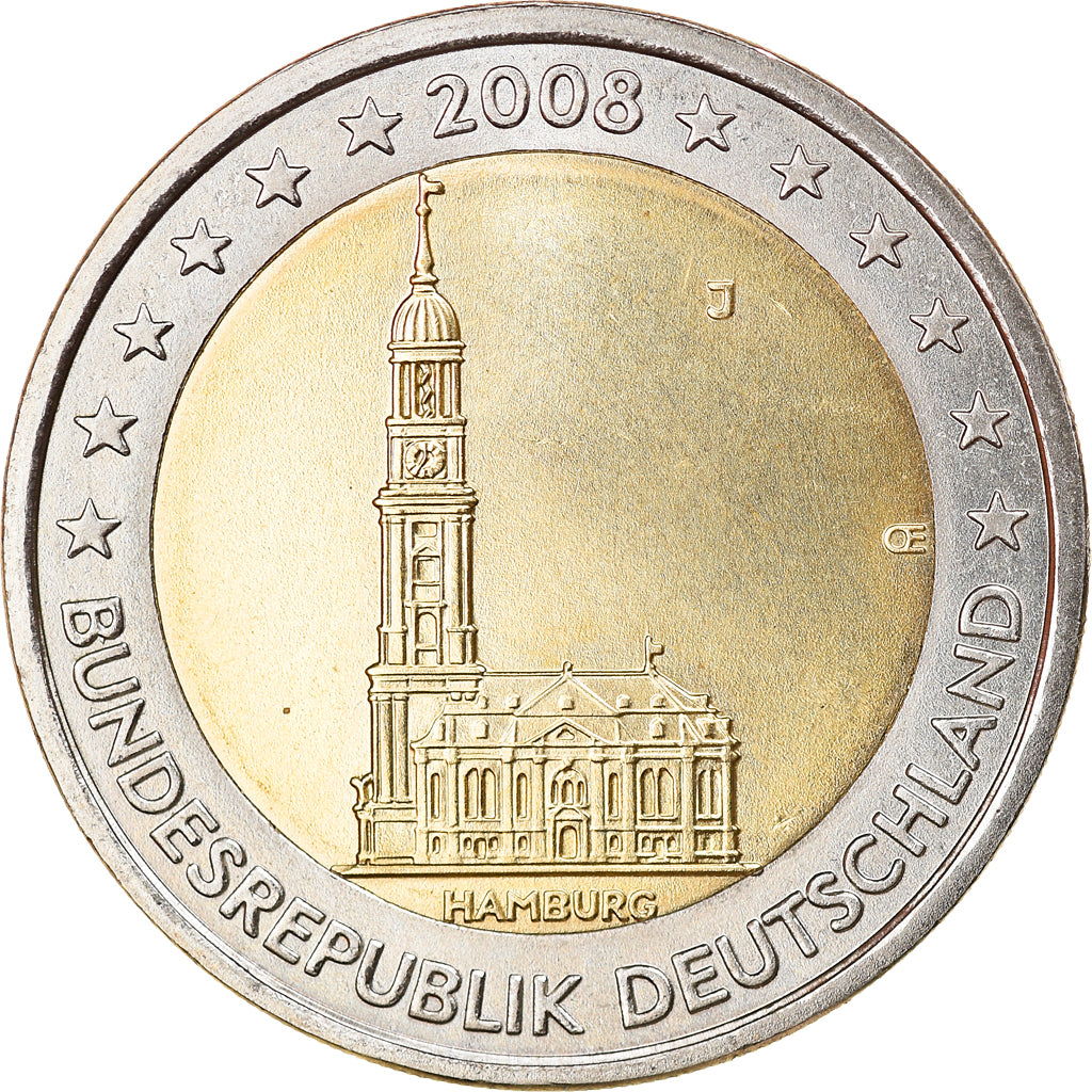 GERMANY - FEDERAL REPUBLIC, 2 Euro, 2008, Hambourg, AU(50-53), Bi-Metallic