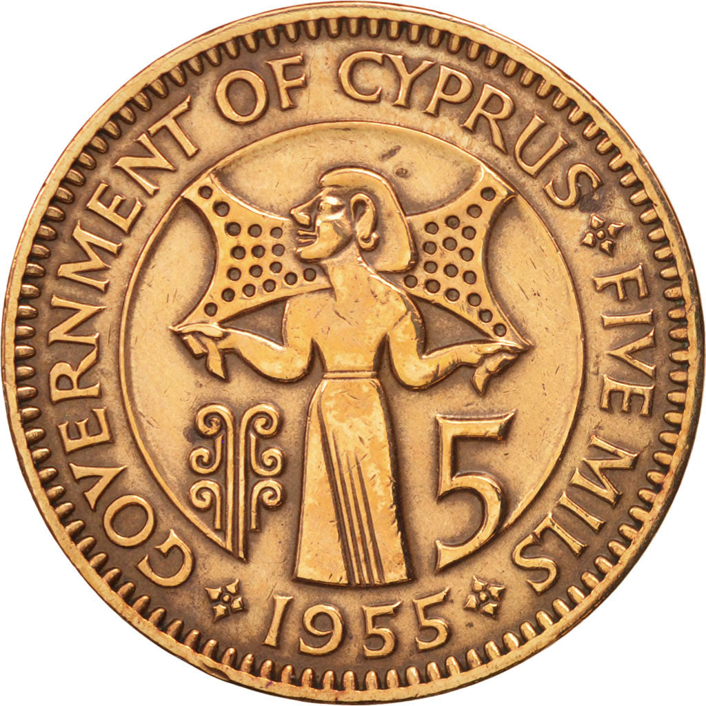 Zypern, 5 Mils, 1955, SS+, Bronze, KM:34