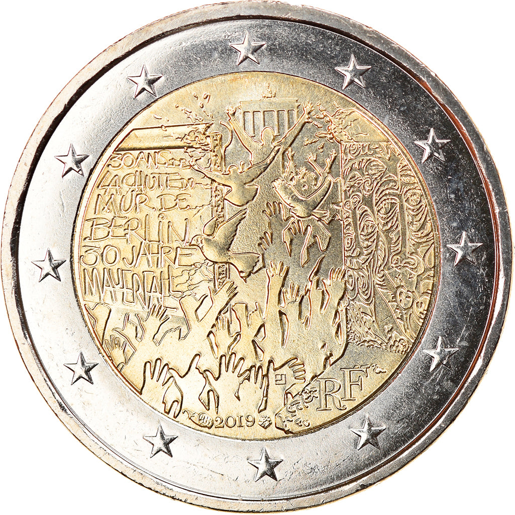 Francja, 2 Euro, 2019, Chute du mur de Berlin, MS(63), Bimetaliczny, KM:New