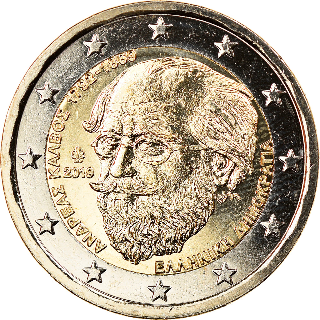 Greece, 2 Euro, Andreas Calvos, 2019, MS(63), Bi-Metallic, KM:New