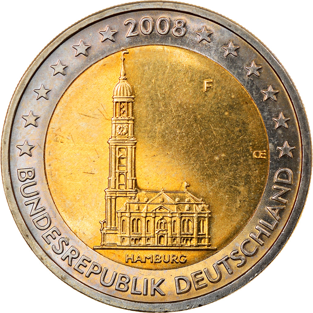 ALEMANHA - REPÚBLICA FEDERAL, 2 Euro, 2008, Stuttgart, MS(63), Bimetálico