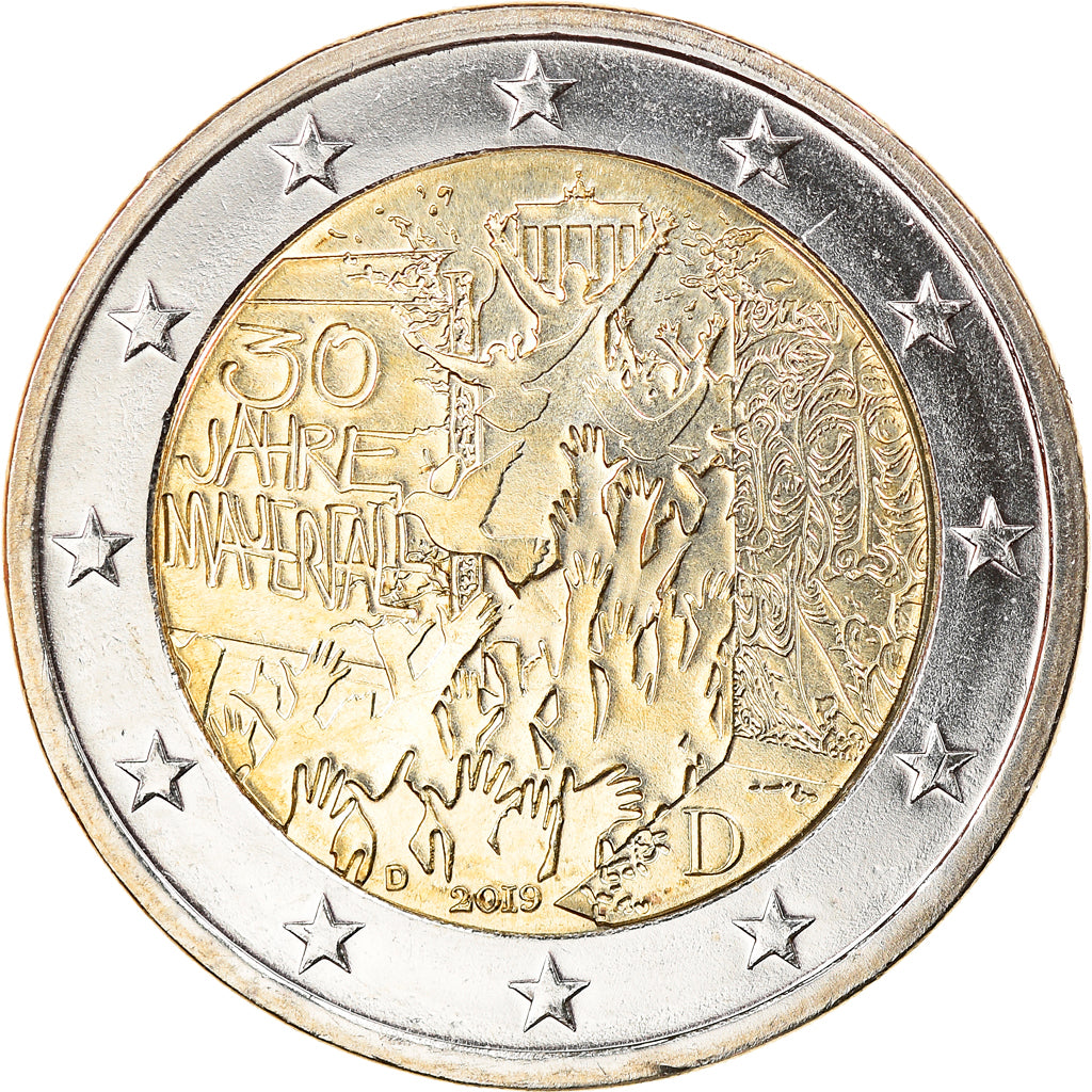 Germania, 2 Euro, Chute du Mur de Berlin, 2019, Munich, SPL, Bi-metallico