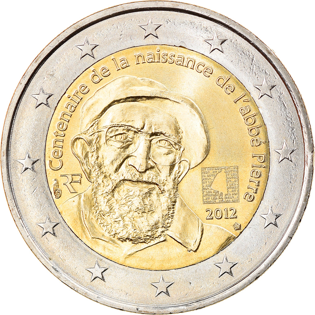 France, 2 Euro, Abbé Pierre, 2012, Paris, MS(63), Bi-Metallic, KM:1894