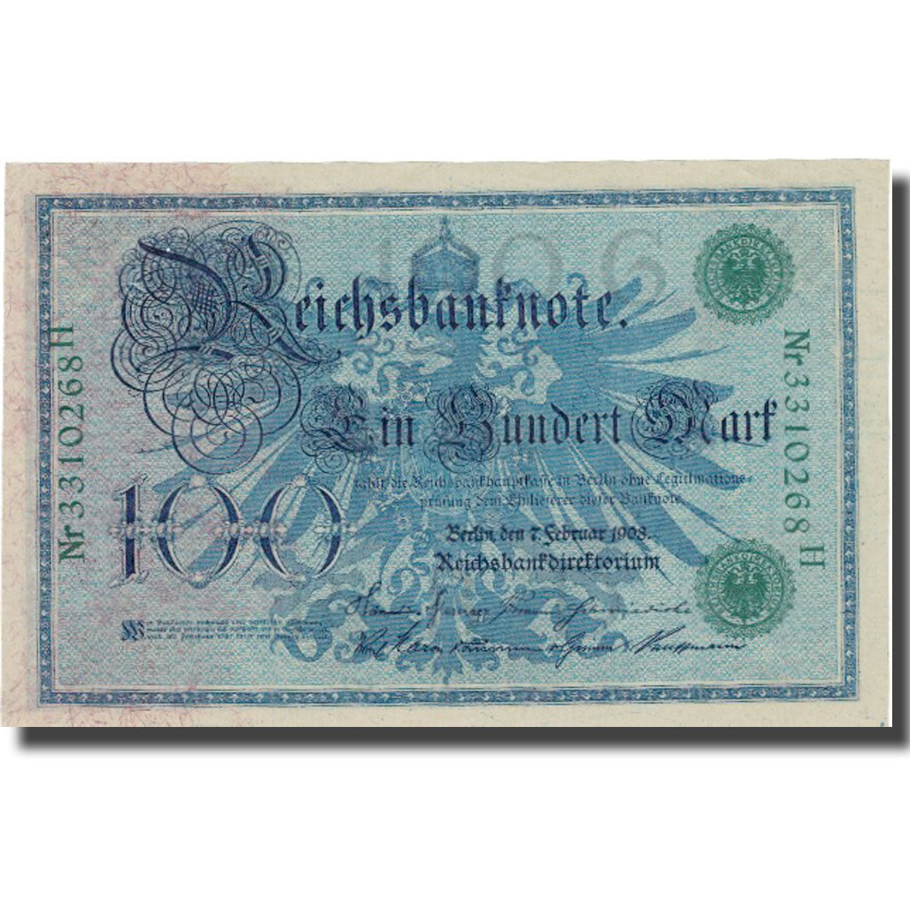Banknote Germany 100 Mark 1908 1908-02-07 KM:34 AU(55-58) – Numiscorner.com