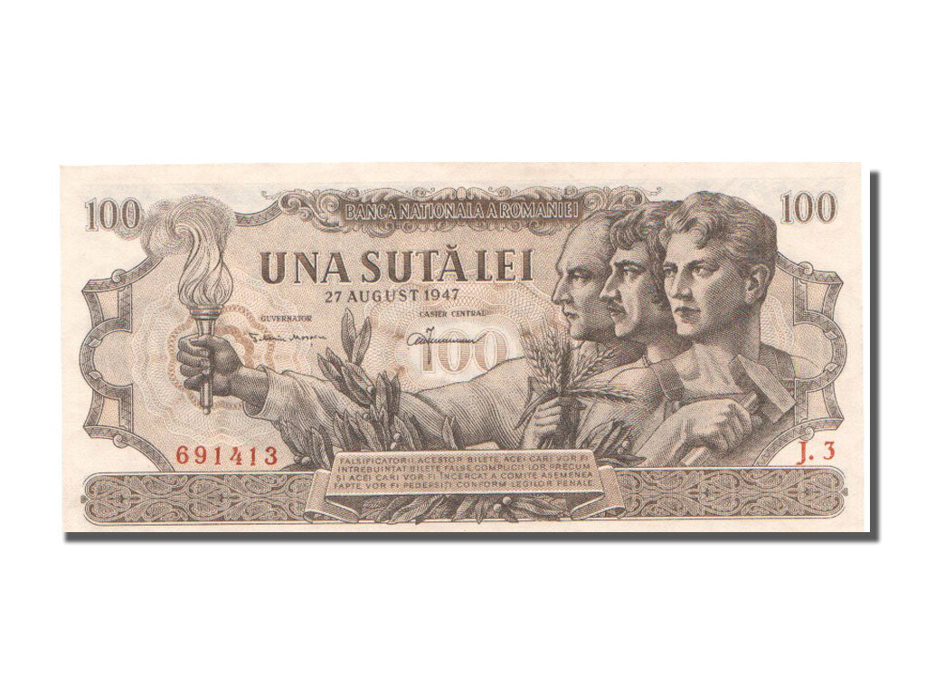 Romania, 100 Lei, 1947, KM #65, 1947-08-27, UNC(65-70), J.3