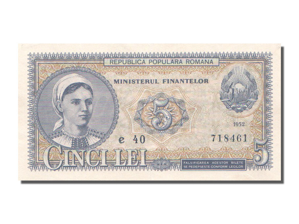 Romania, 5 Lei, 1952, KM #83b, AU(55-58), e.40