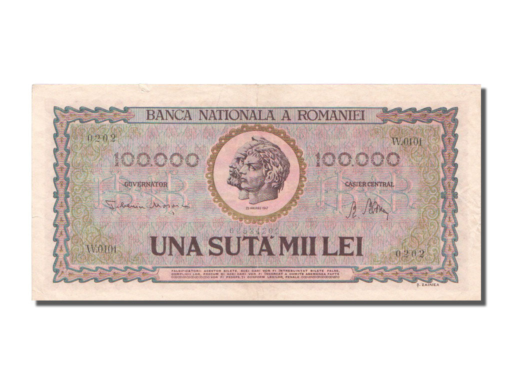 Romania, 100,000 Lei, 1947, KM #59a, 1947-01-25, EF(40-45), W.0101