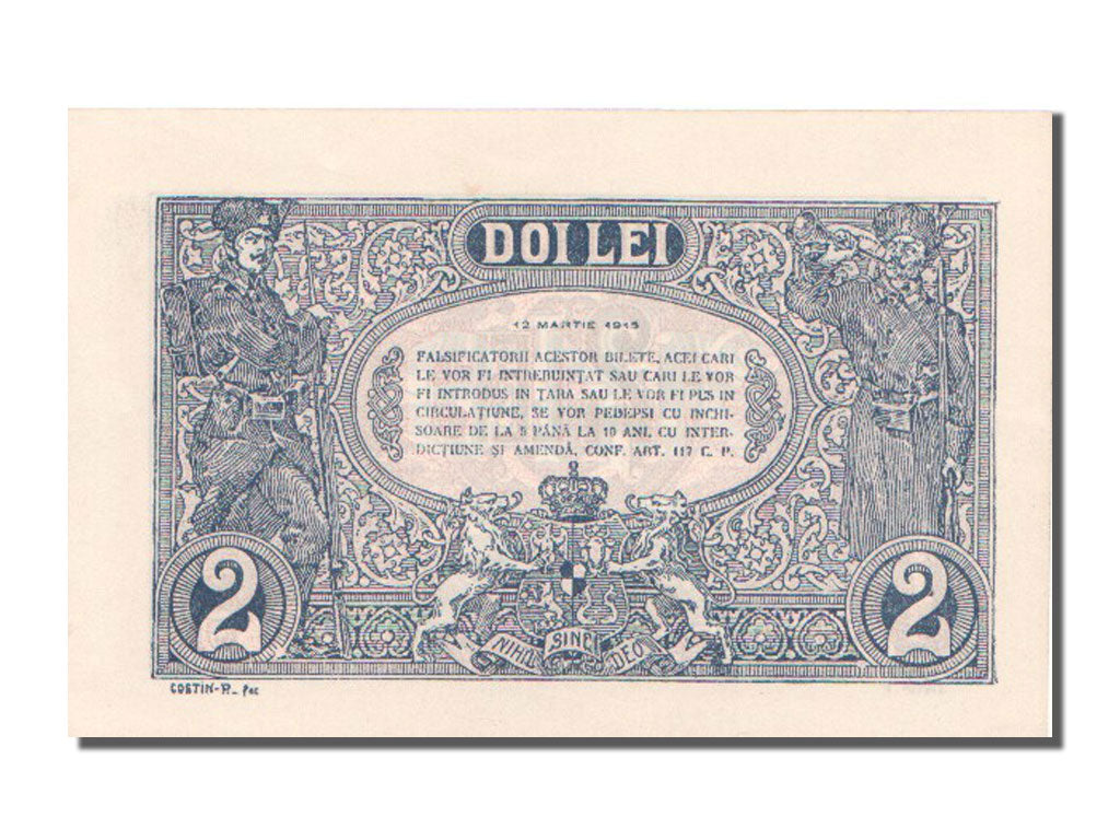 Romania, 2 Lei, 1915, KM #18, 1915-03-12, UNC(65-70), B.596