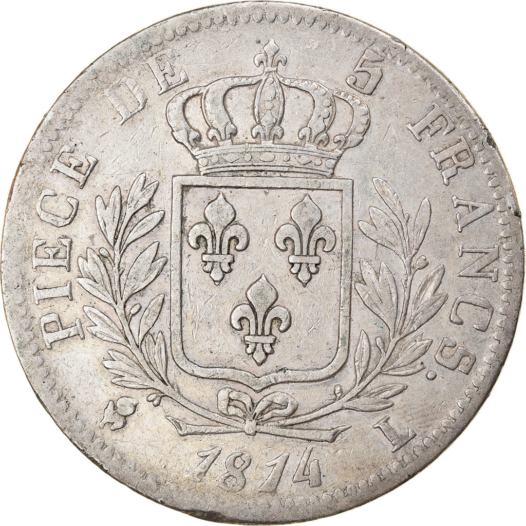 Moneta, Francja, Louis XVIII, Louis XVIII, 5 Francs, 1814, Bayonne, VF(30-35)