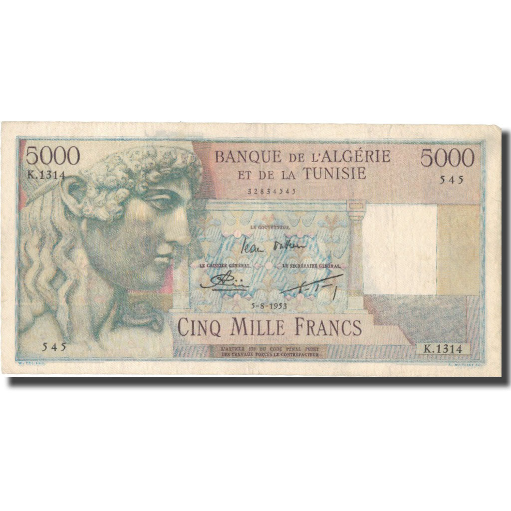 Billet, Algeria, 5000 Francs, 1953, 1953-08-05, KM:109b, TTB