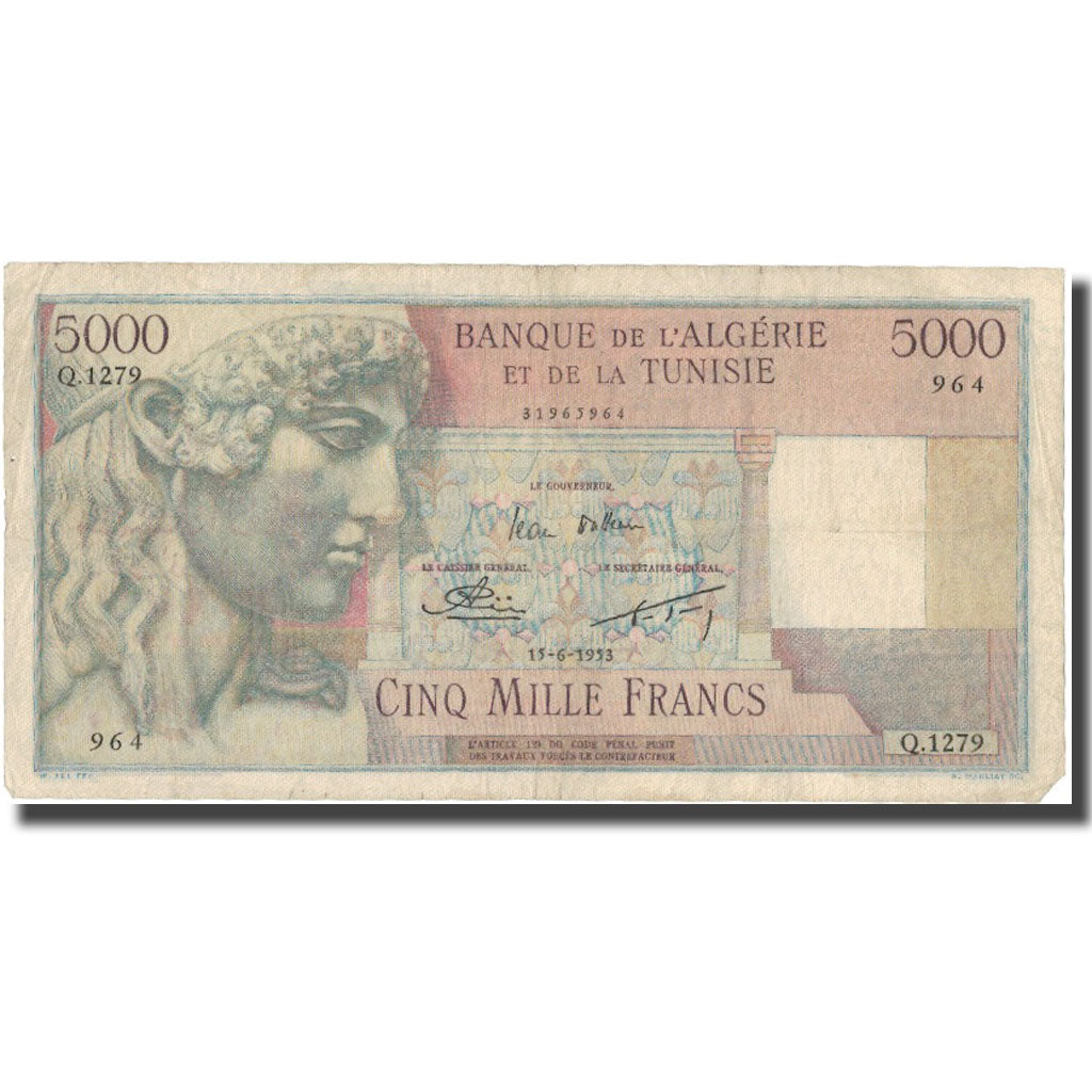 Banknote, Algeria, 5000 Francs, 1953, 1953-06-15, KM:109b, VF(30-35)