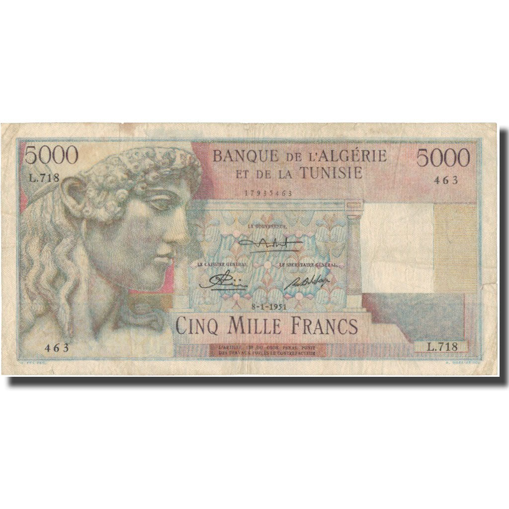 Billet, Algeria, 5000 Francs, 1951, 1951-01-08, KM:109a, TB