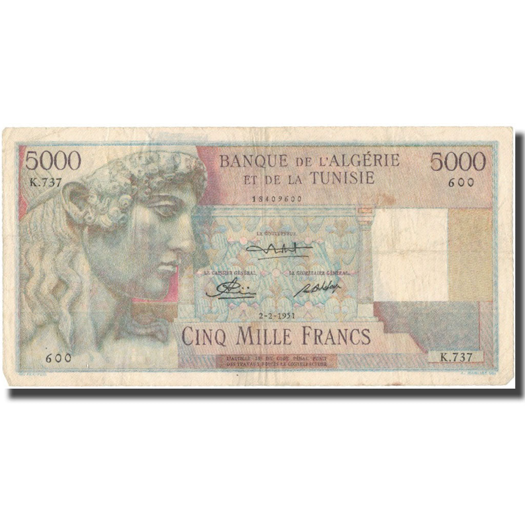 Banknot, Algieria, 5000 Francs, 1951, 1951-02-02, KM:109a, EF(40-45)