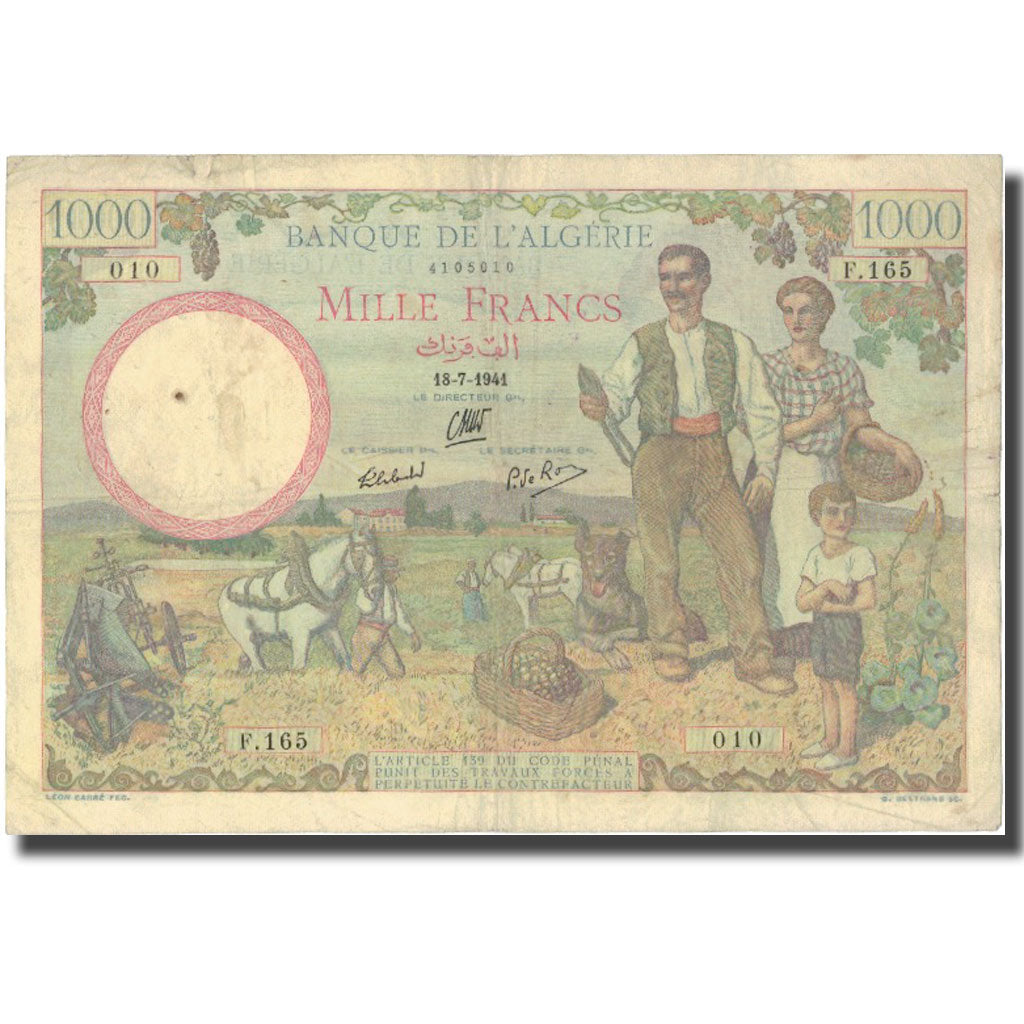 Banknote, Algeria, 1000 Francs, 1941, 1941-07-18, KM:86, VF(30-35)