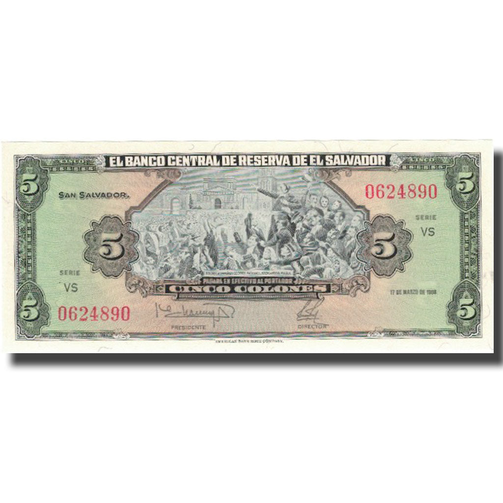 Billet, El Salvador, 5 Colones, 1988, 1988-03-17, KM:134s1, SPL