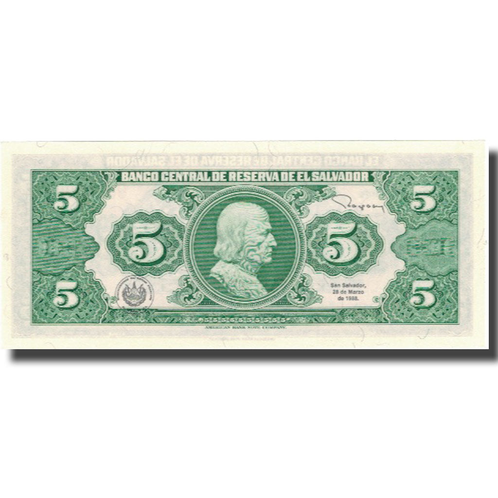 Billet, El Salvador, 5 Colones, 1988, 1988-03-17, KM:134s1, SPL