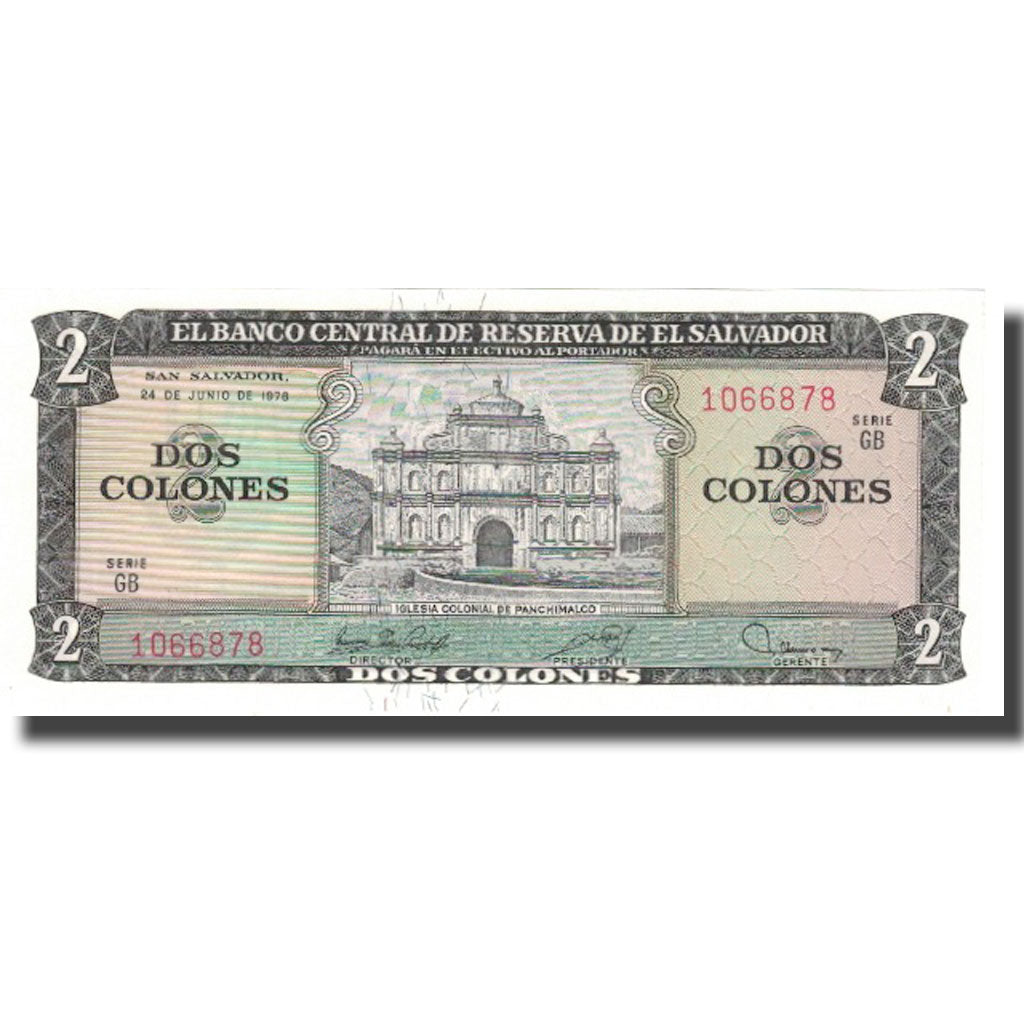 Billete, 2 Colones, 1977, El Salvador, 1977-01-26, KM:124a, UNC