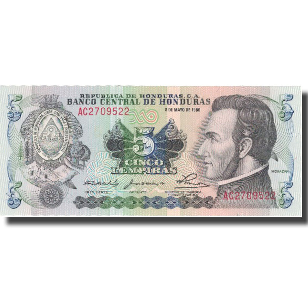 Banknote, Honduras, 5 Lempiras, 1980, 1980-05-08, KM:63a, UNC(65-70)