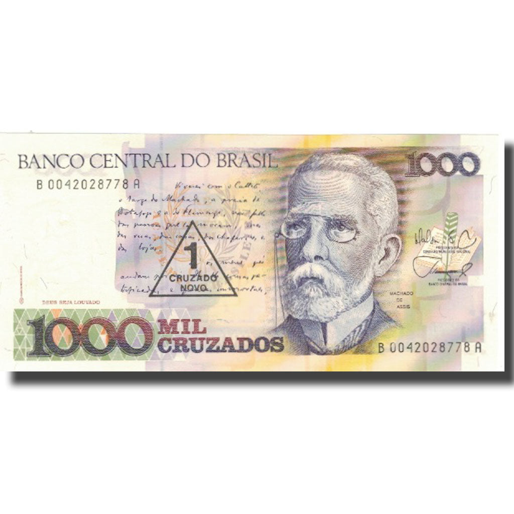 Biljet, Brazilië, 1 Cruzado Novo on 1000 Cruzados, Undated (1989), KM:216b