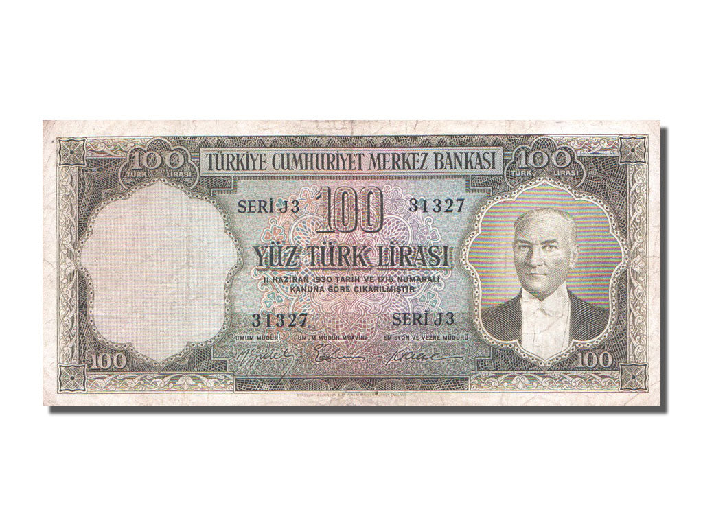 Turkey, 100 Lira, 1962, KM #176a, 1962-03-15, VF(20-25), J.3
