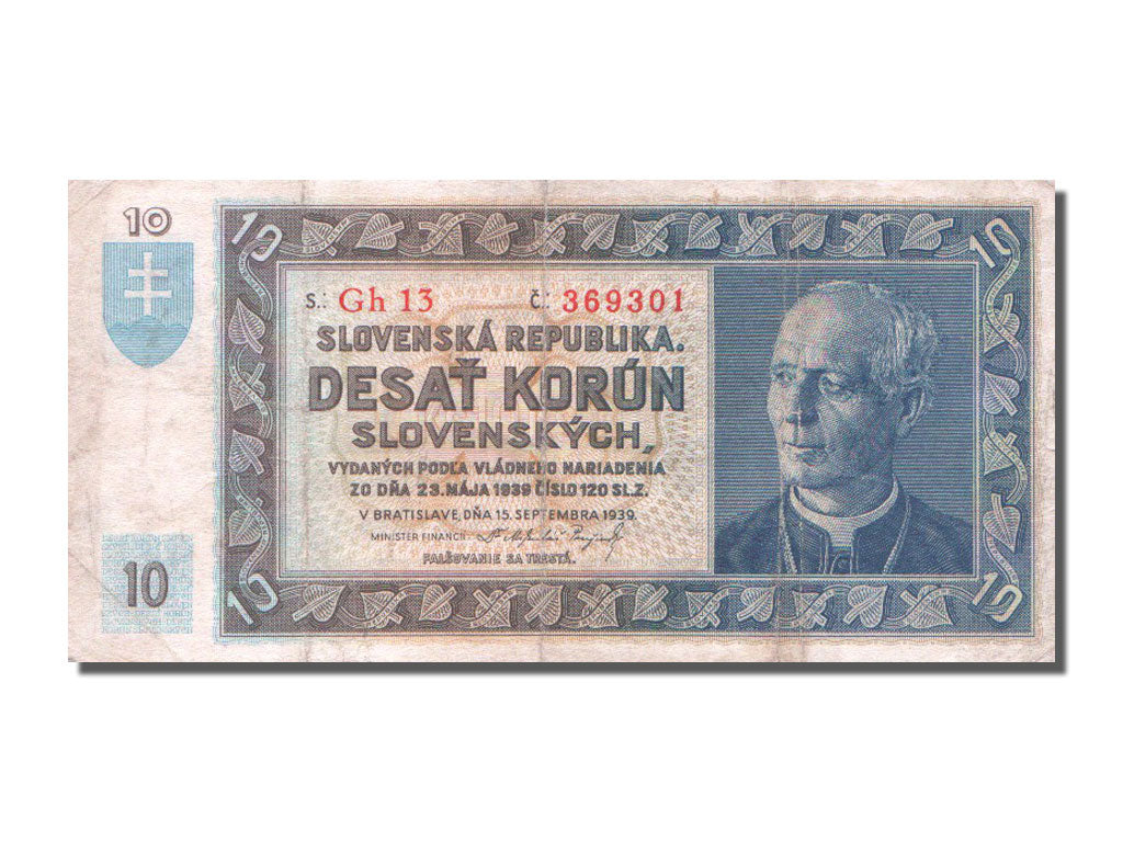 Slovakia, 10 Korun, 1939, KM #4a, 1939-09-15, VF(20-25), Gh.13