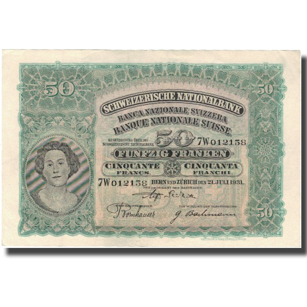 Banknote, Switzerland, 50 Franken, 1931, 1931-07-21, KM:34f, AU(50-53)