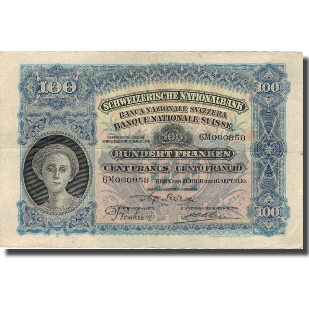 Banknote, Switzerland, 100 Franken, 1930, 1930-09-16, KM:35f, VF(30-35)