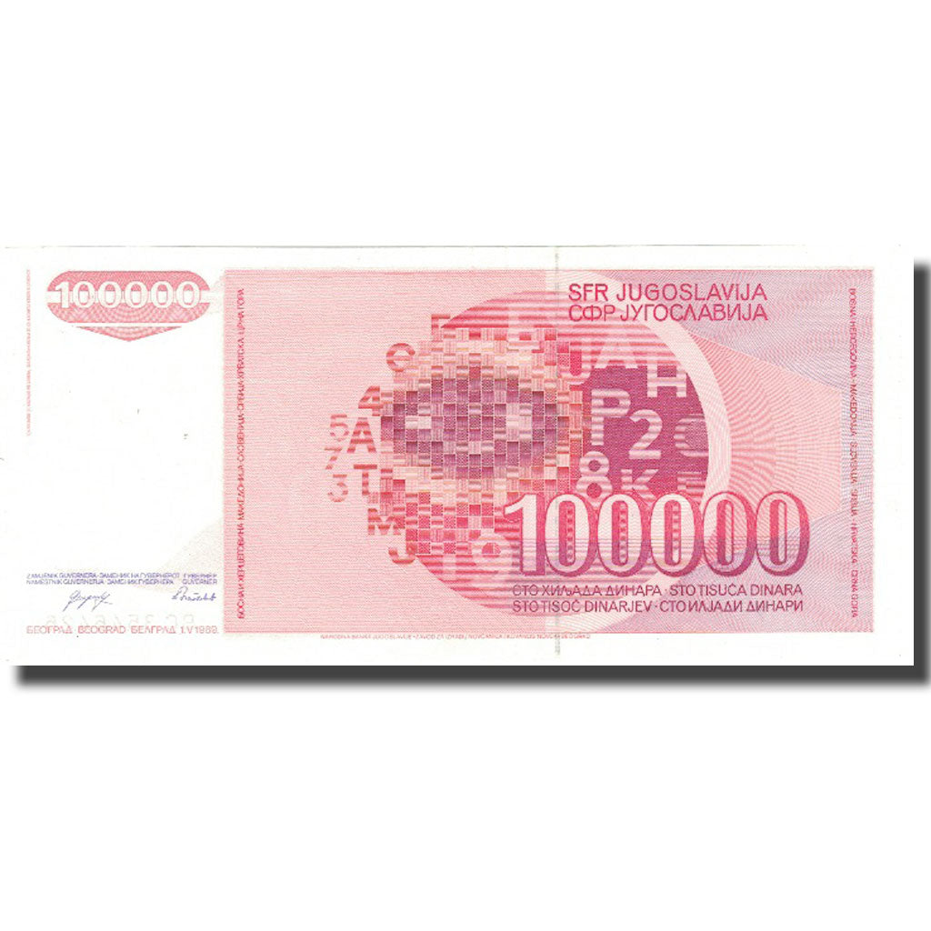 Banconote, Iugoslavia, 100,000 Dinara, 1989, 1989-05-01, KM:97, SPL+
